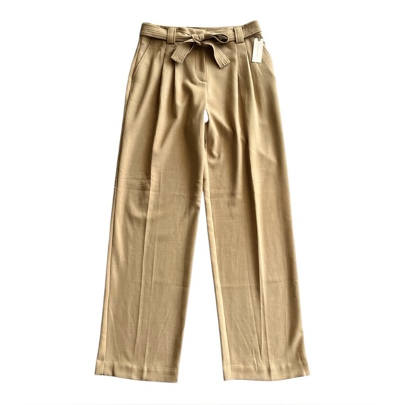 NWT Anthropologie Maeve Tailor Wide Leg Soft Trouser Pants Honey Camel Belt 8 M - Picture 1 of 10